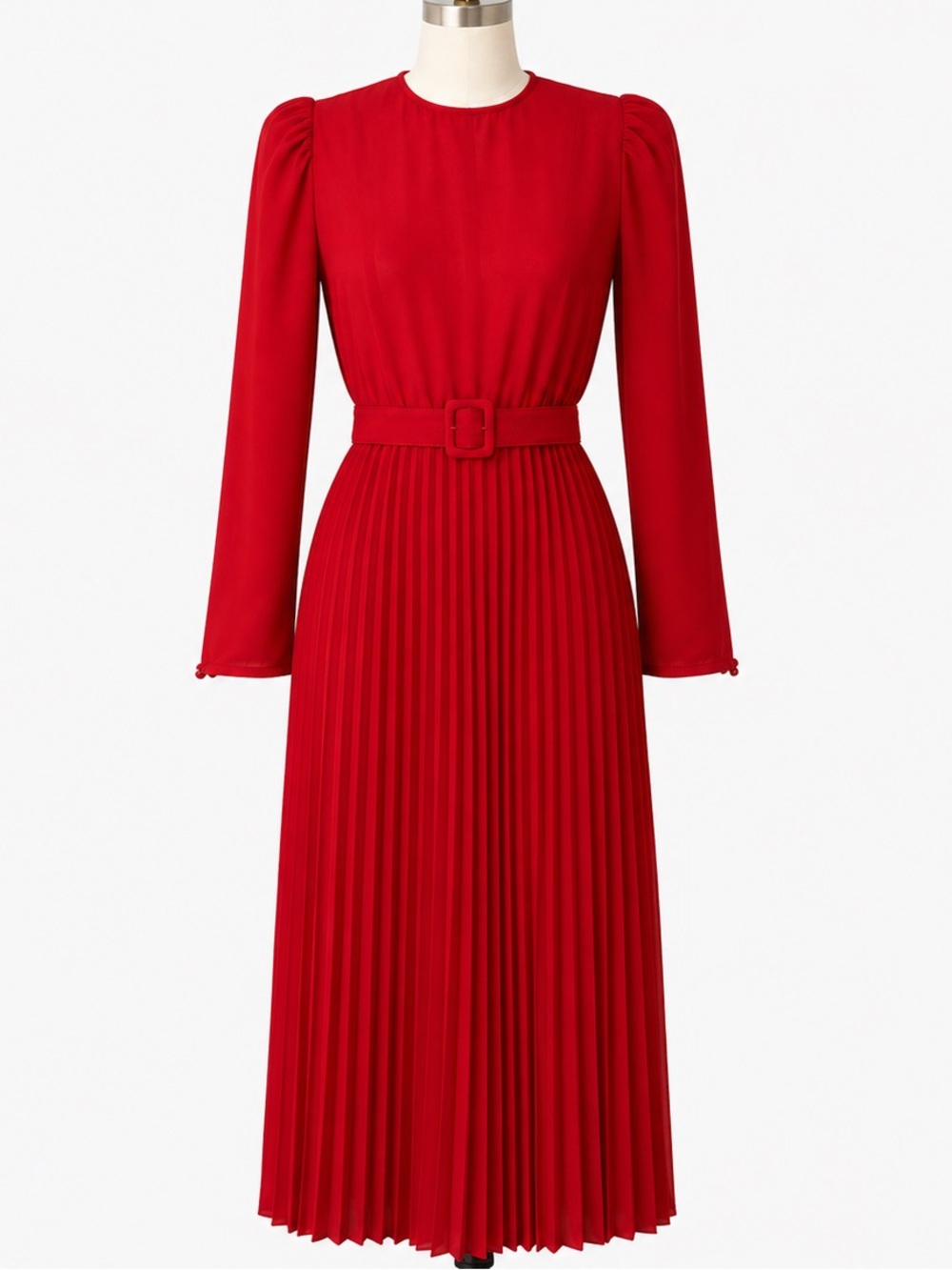 Size 2 Vintage 1980s Albert Nipon Red Pleated Midi Dress NWT Deadstock Bullock’s